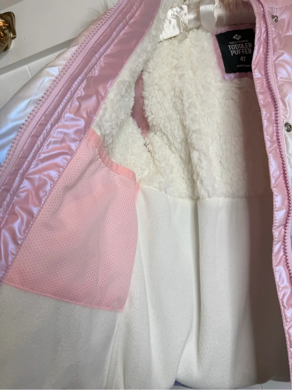 Girls' Ombre Faux-Fur Hooded Puffer Jacket - Pink, White, Blue